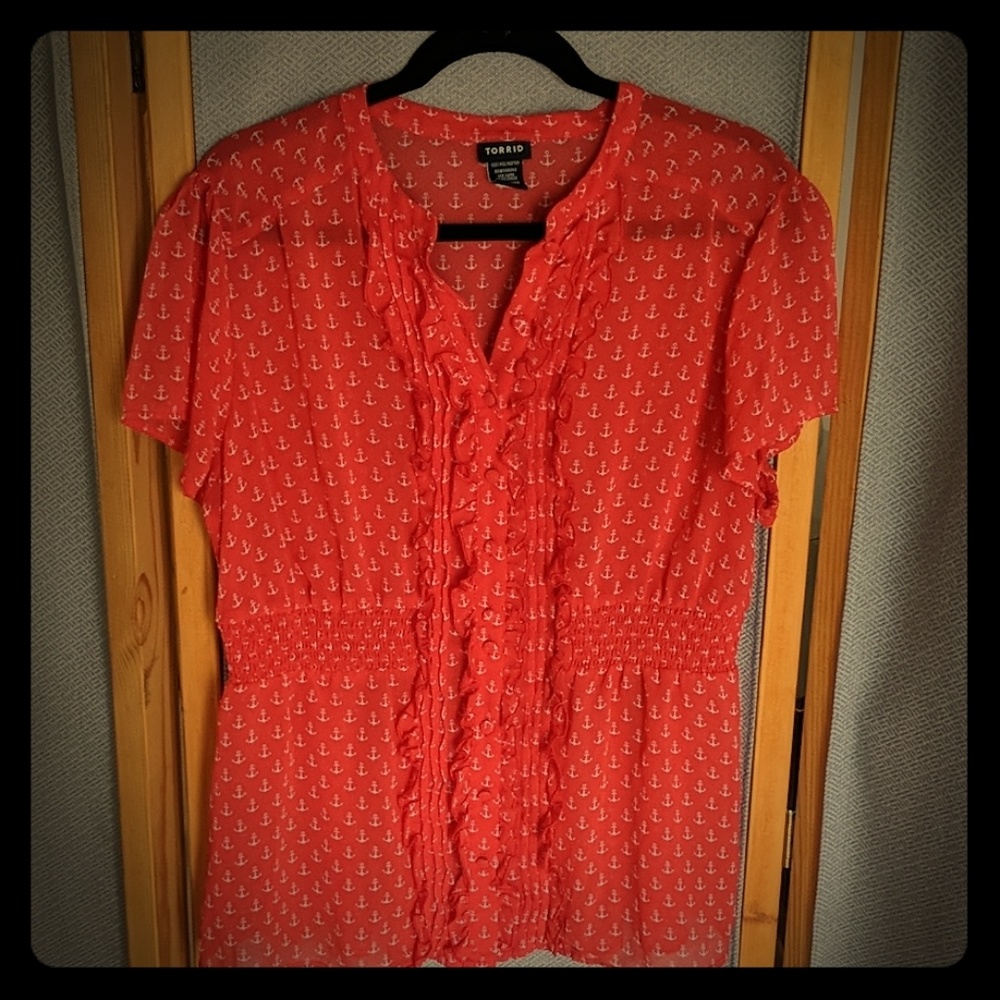 Red and white anchors blouse